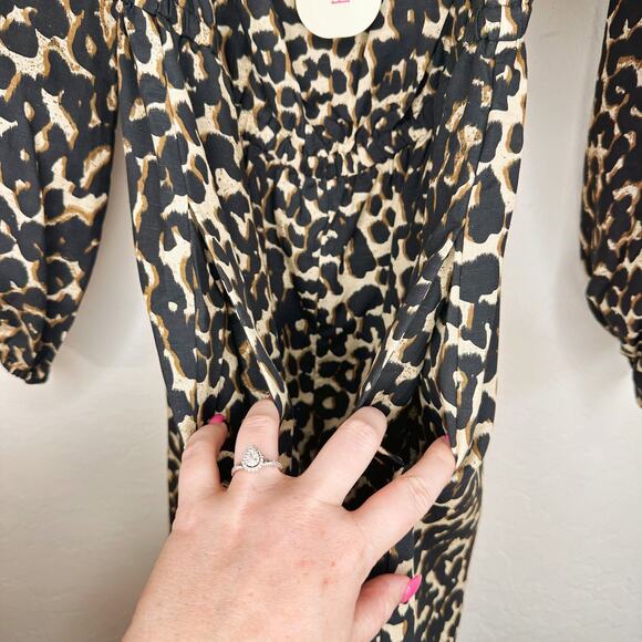 Plenty Tracy Reese Anthropologie Peasant Linen Blend Leopard Cheetah Romper Med - Picture 6 of 15